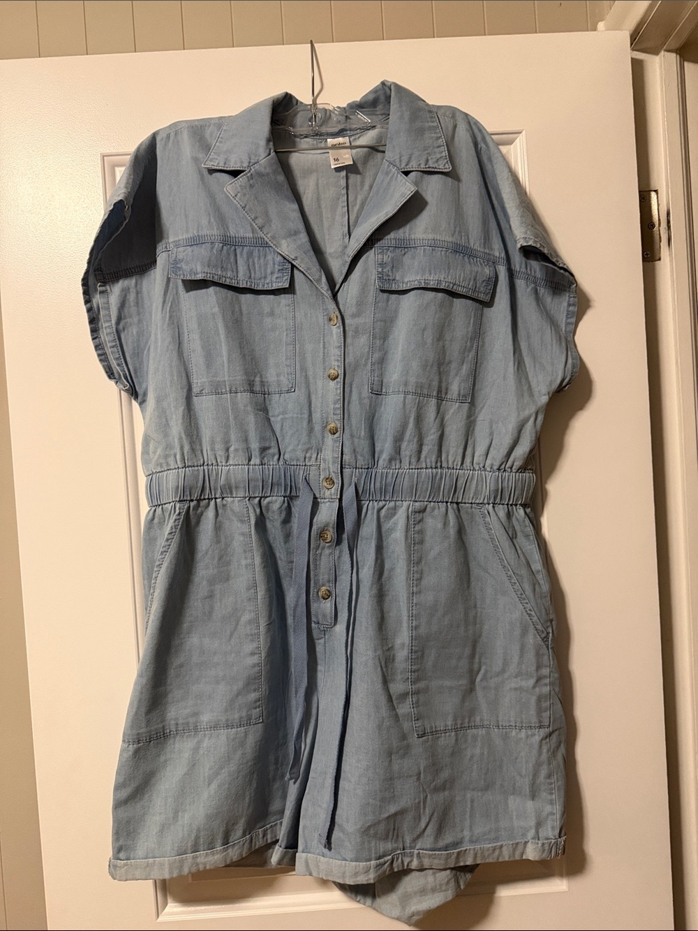 Light Blue Denim Utility Romper Dress